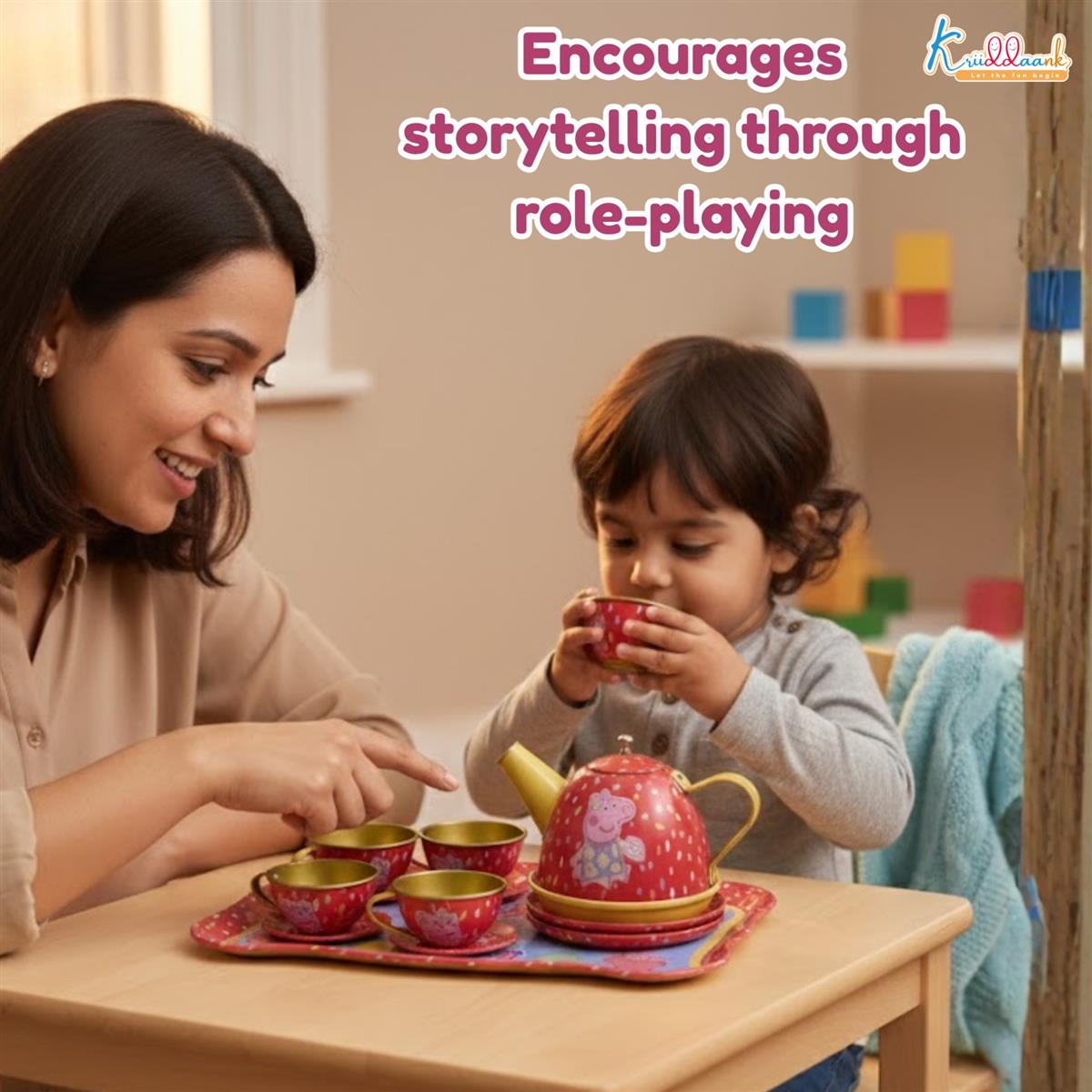 Peppa Pig 14-Piece Portable Tin Tea Set for Kids - Durable Metal Play Tea Party Set with Kettle, Cups, Saucers & Plates - Role Play Toy for Girls & Toddlers 3+ Years Old, Multicolor