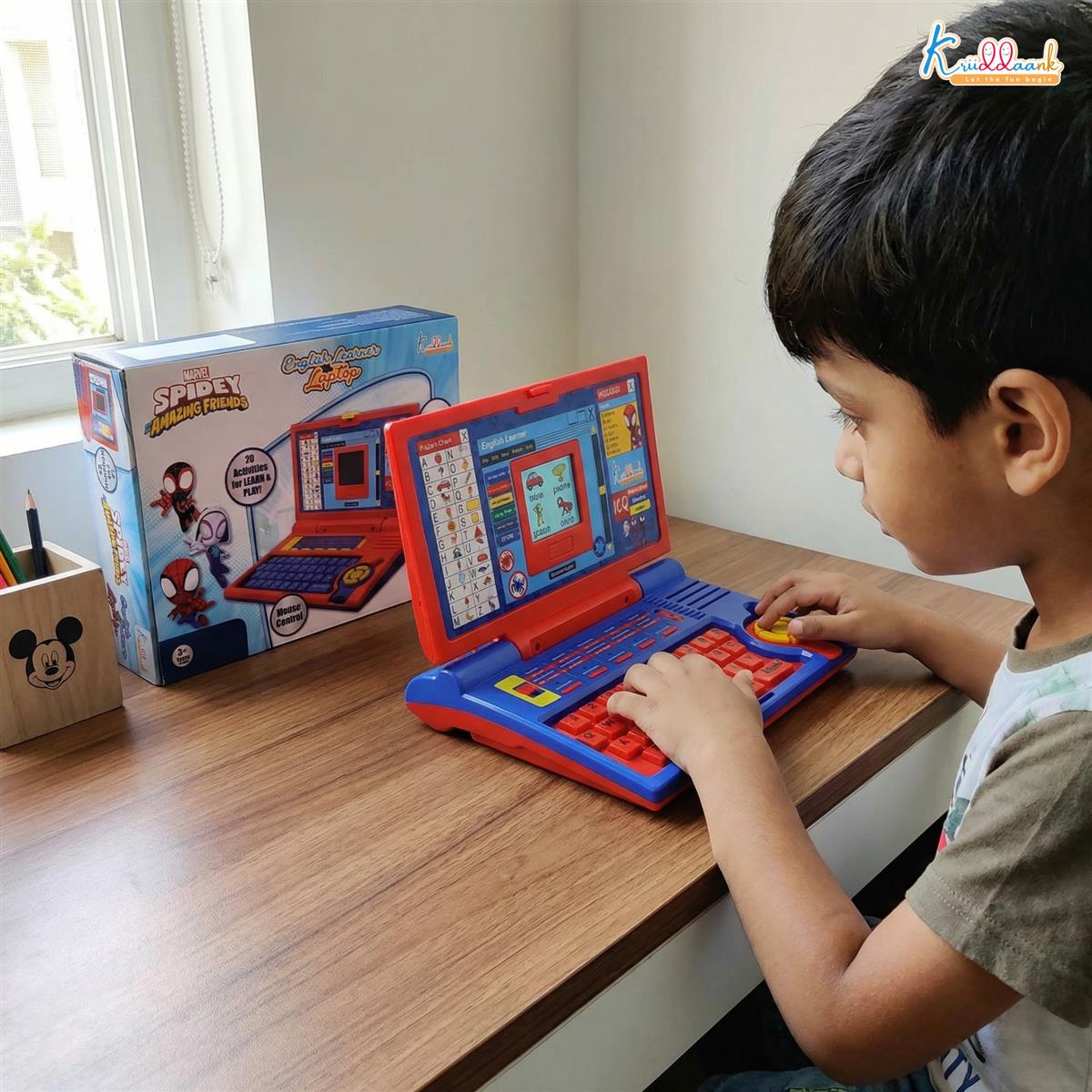 Spiderman Educational Laptop for Kids 3+ Years - Interactive Learning Toy with 20 Activities, Mouse Control, Alphabet & Number Games, Music & Melody - Marvel Superhero Theme, Red & Blue