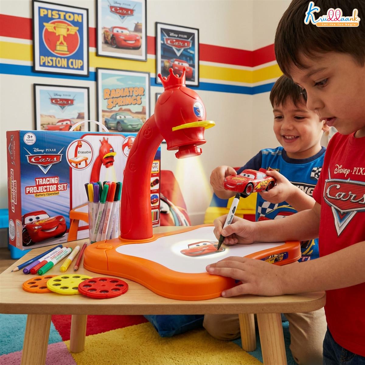 Kriiddaank Pixar Cars Tracing Projector Set for Kids - Trace & Draw Art Activity Set with 24 Patterns, Adjustable Focus & 3 Slides - Educational Sketching Toy & Creative Gift for Boys & Girls 3+