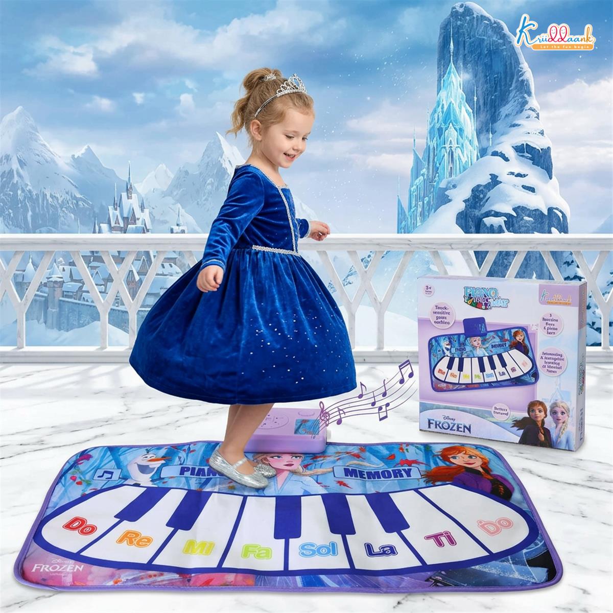 Frozen Theme Piano Music Mat - Step-On Floor Piano with Elsa & Anna, Touch Sensitive Musical Dance Mat for Kids Ages 3+, 8 Piano Keys & 3 Functions, Educational & Fun Toy for Girls & Boys