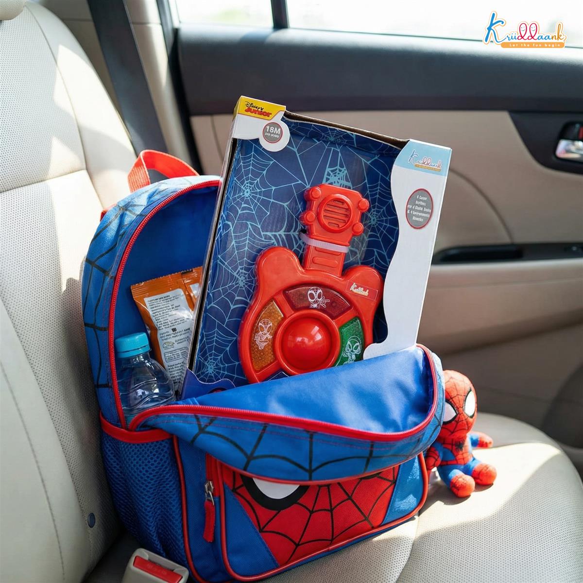 Spiderman Theme Mini Guitar Music Set for Kids - Battery Operated Toy with 4 Musical Buttons, Lights & Sound - Educational Musical Instrument Toy for Toddlers and Marvel Fans Age 3+