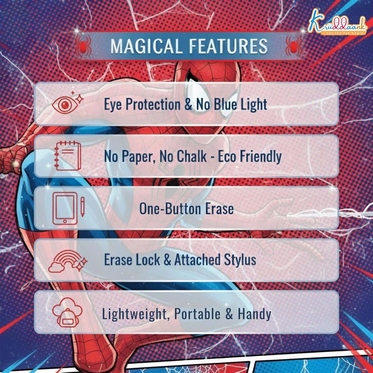 Kriiddaank Spiderman LCD Writing Tablet, 8.5 Inch Electronic Drawing Pad for Kids, Portable Erasable Doodle Board & Travel Slate, Educational Birthday Gift for 3-9 Year Old Boys & Girls, Blue