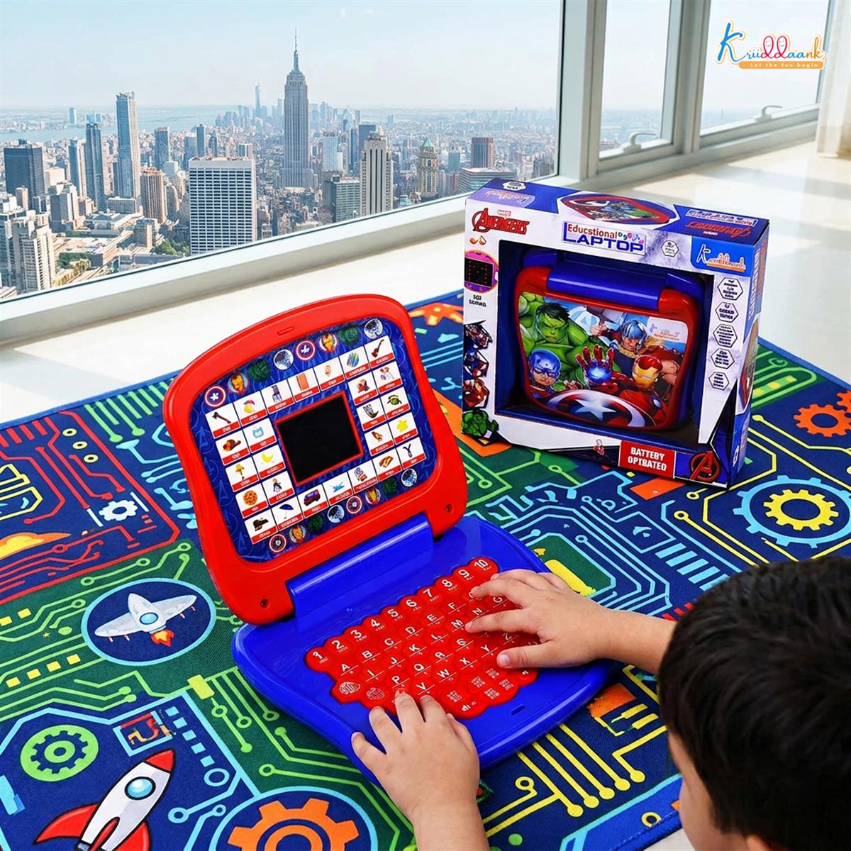 Marvel Avengers Theme Educational Laptop for Kids - Interactive Pre-School Learning Toy with Screen, Music, Alphabet & Number Keys - Fun Educational Gift for Boys & Girls 3+ Years (Red & Blue)