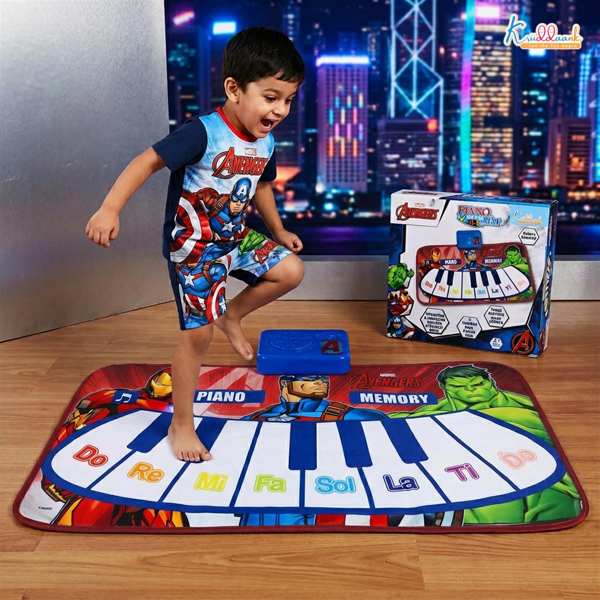 Marvel Avengers Theme Piano Mat - Touch Sensitive Electronic Keyboard Music Play Mat for Kids | 8 Piano Keys & 3 Function Keys | Educational Dance & Play Musical Toy for Boys & Girls 3+ Years