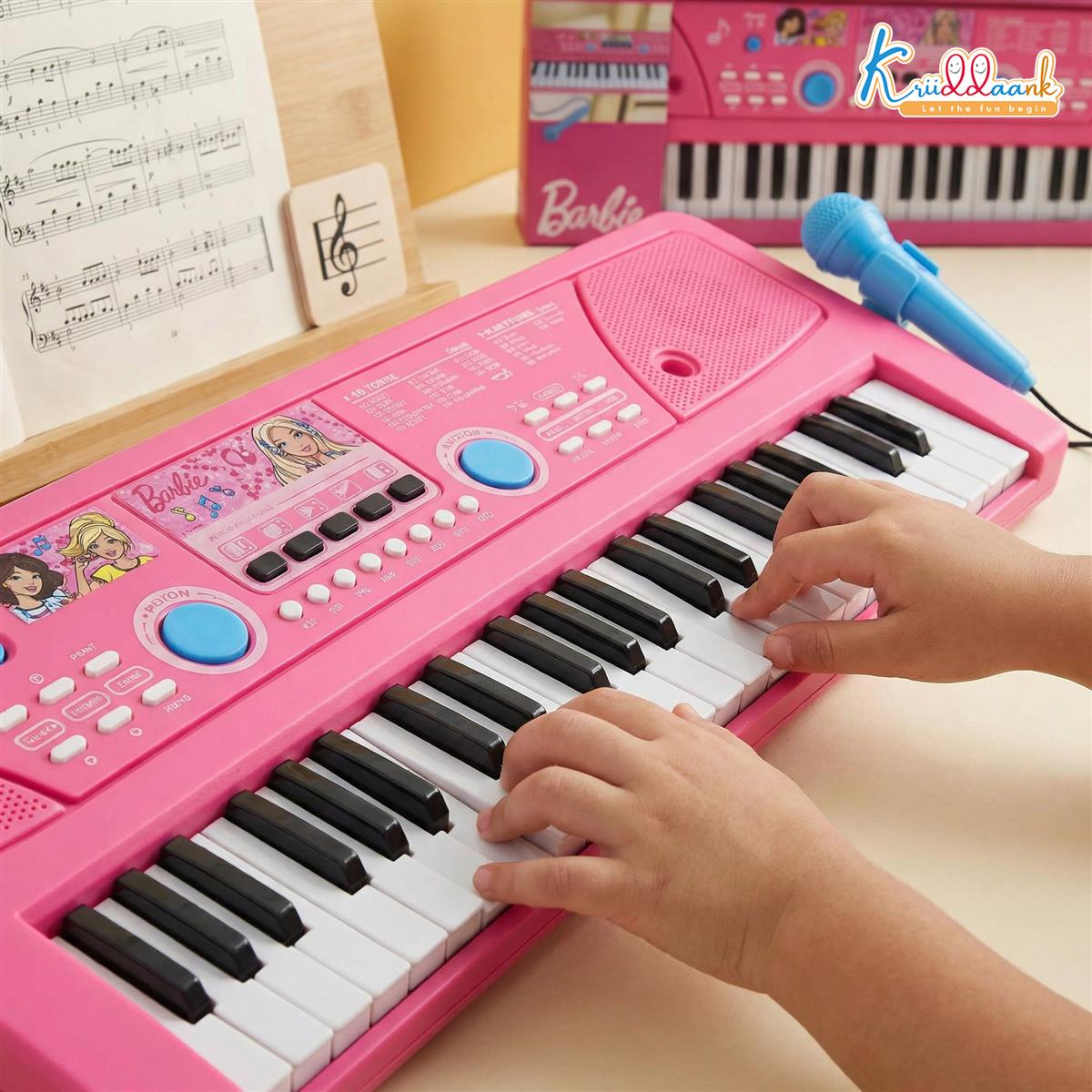 Barbie 50 Keys Musical Keyboard Piano for Kids with Microphone, 16 Rhythms, 8 Instrument Sounds, 16 Tones, Dual Power (USB/Battery), Learning & Educational Toy for Girls Age 3+, Pink