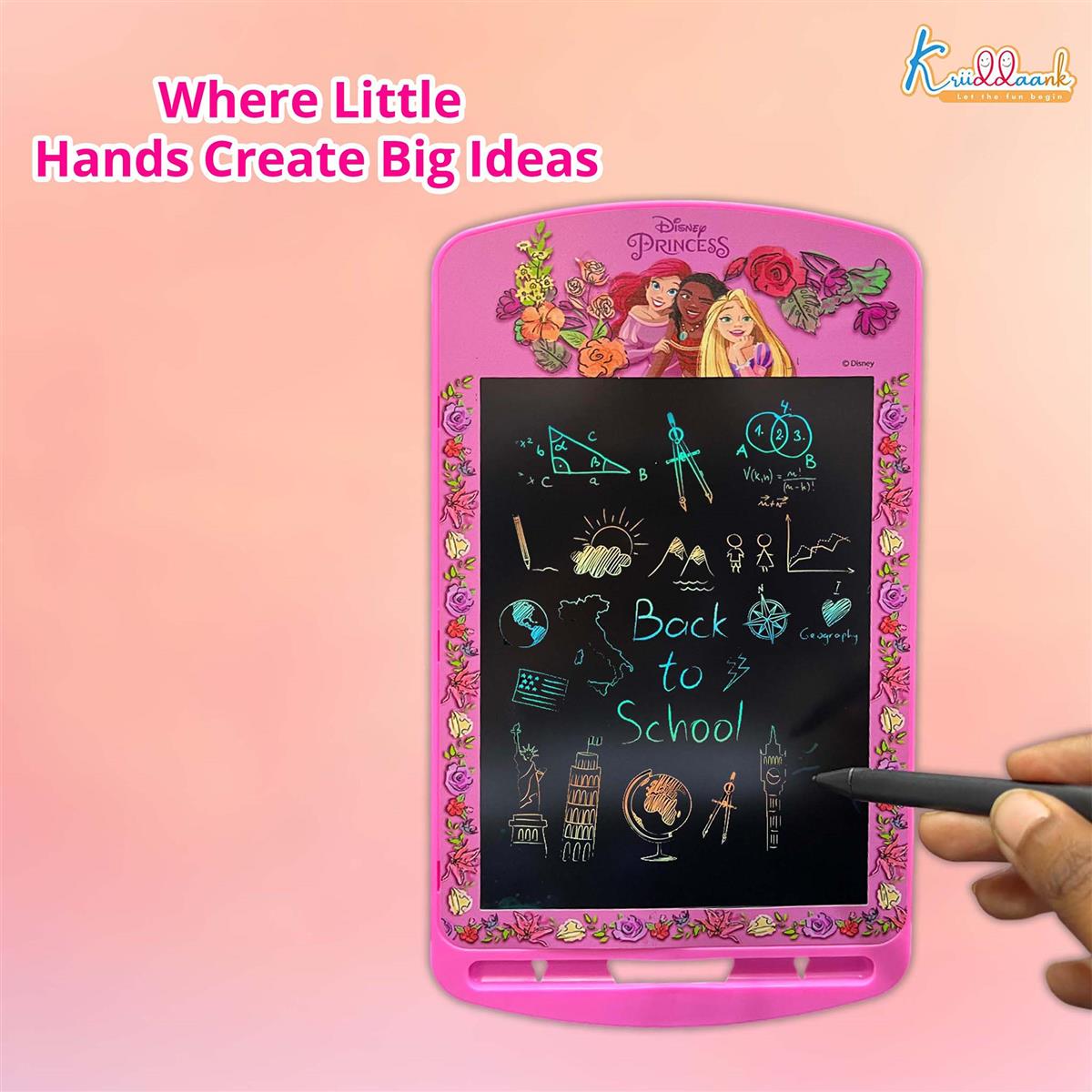 Kriiddaank Princess 10.5 Inch LCD Writing Tablet for Kids, Electronic Drawing Pad & Doodle Board, Reusable Travel Slate for Girls, Educational Birthday Gift for 3 4 5 6 7 8 9 10 Year Olds, Pink