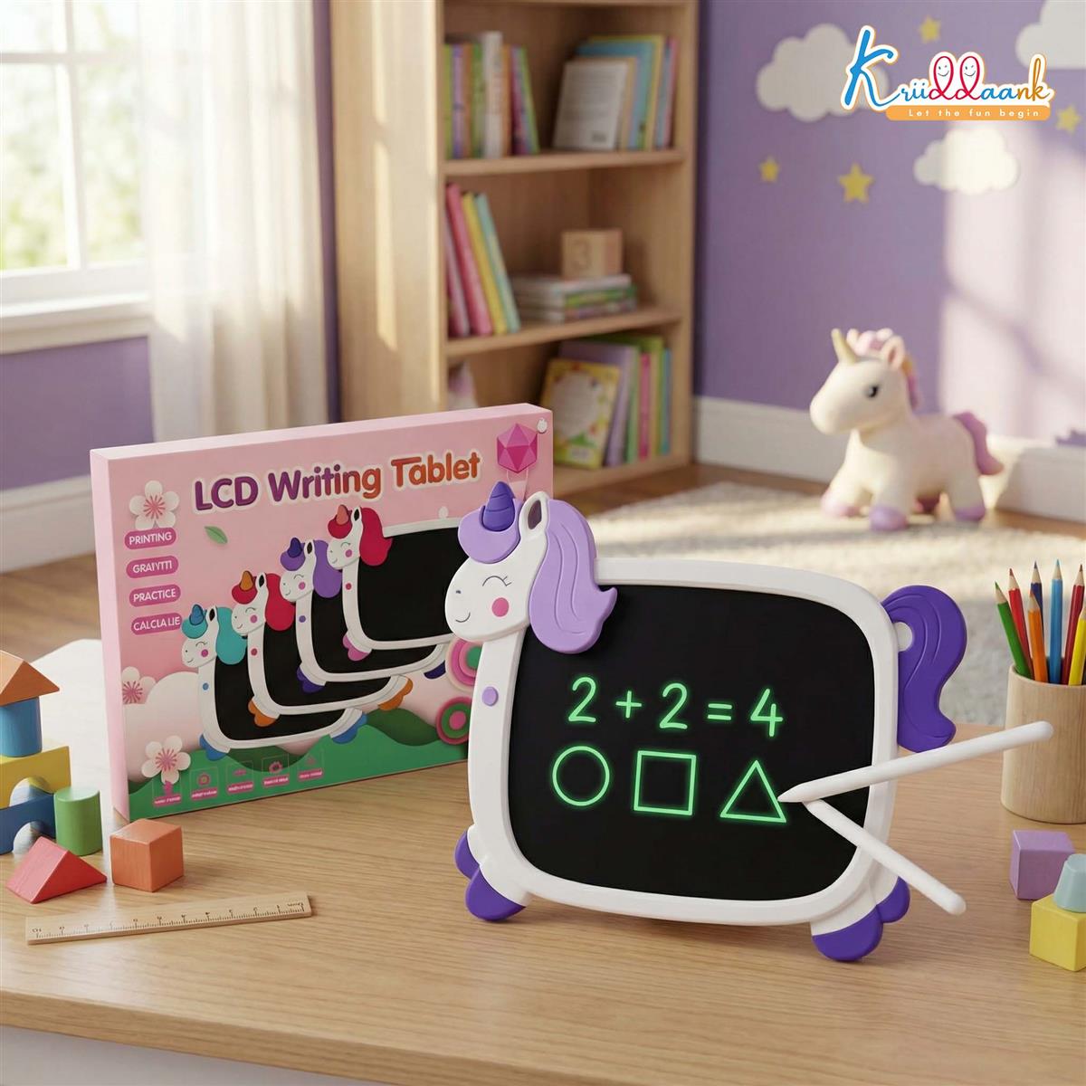 Kriiddaank 8.9" Unicorn LCD Writing Tablet for Kids, Electronic Magic Drawing Pad, Portable Doodle Board & Educational Toy, Birthday Gift for Boys & Girls Ages 3-12, White