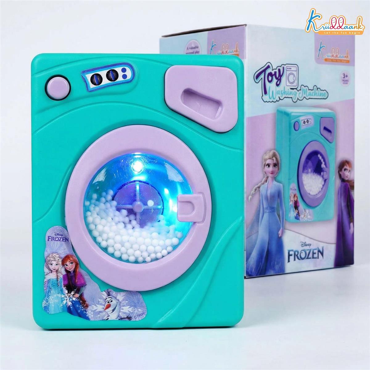 Frozen Family Mini Washing Machine Toy for Toddlers - Interactive Home Appliance with Lights & Sounds, Educational Pretend Play Laundry Set for Kids Ages 3+, Battery Operated (Turkish Blue)