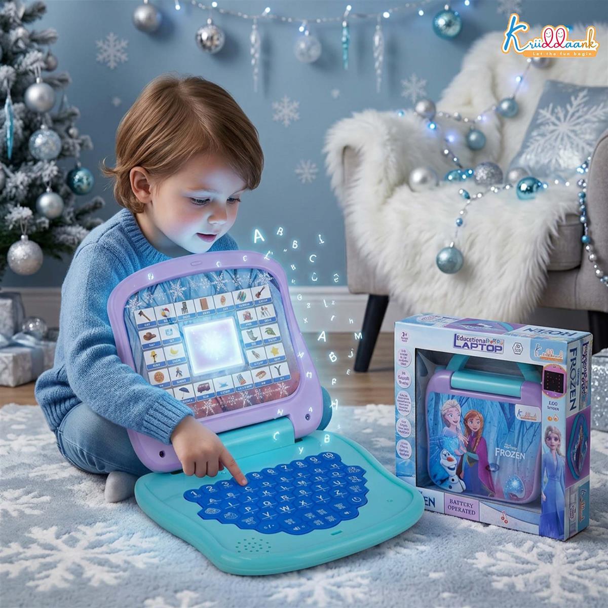 Frozen Theme Educational Laptop for Kids - Interactive Learning Computer with Screen, Sounds & Music for Alphabet, Numbers & Word Learning - Safe Non-Toxic Pre-School Toy for 3+ Year Olds