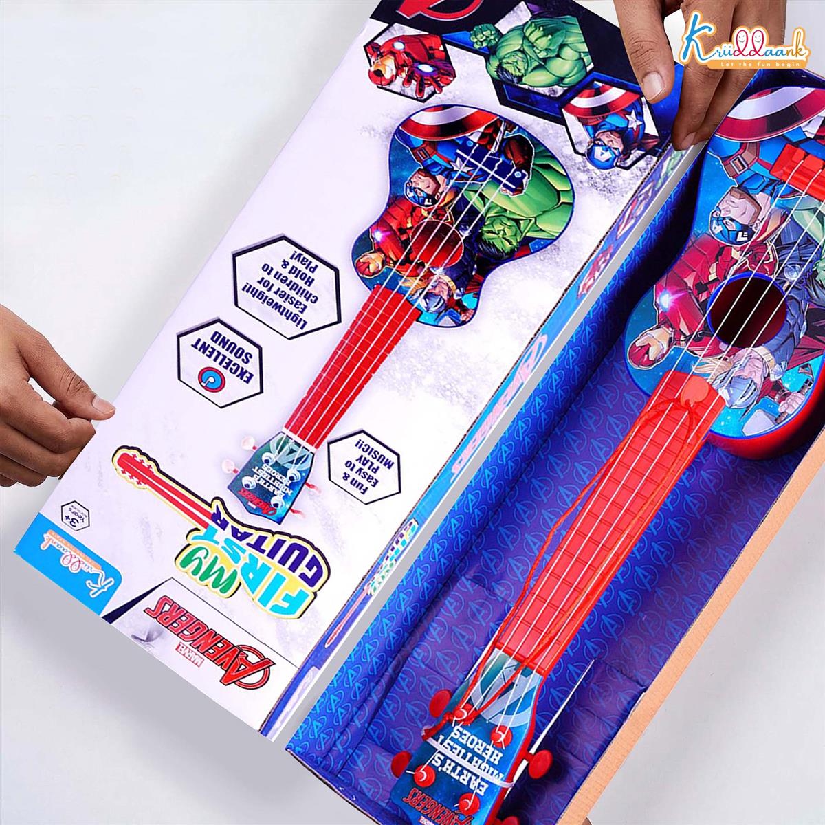 Marvel Avengers Theme 4-String Guitar Toy for Kids (Big) - Educational Musical Instrument for Toddlers & Children, Safe & Lightweight Fingerstyle Play, Ideal Gift for Boys & Girls 3+ Years, Red