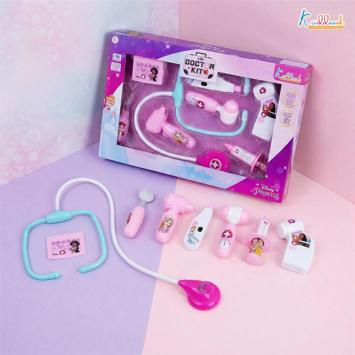 Disney Princess Theme Portable Doctor Set for Girls with Electronic Stethoscope & Realistic Tools | 8-Piece Medical Kit with Lights & Sound Effects | Fun Educational Pretend Play Toy for Kids Age 3+