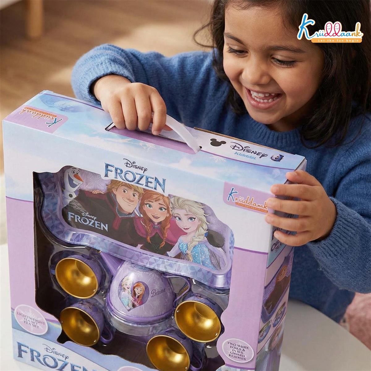 Disney Frozen Elsa & Anna 14-Piece Tin Plate Tea Set for Girls - Fun Pretend Play Tea Party Toy - Durable, Lightweight & Safe Role Play Kit for Kids, Ages 3+