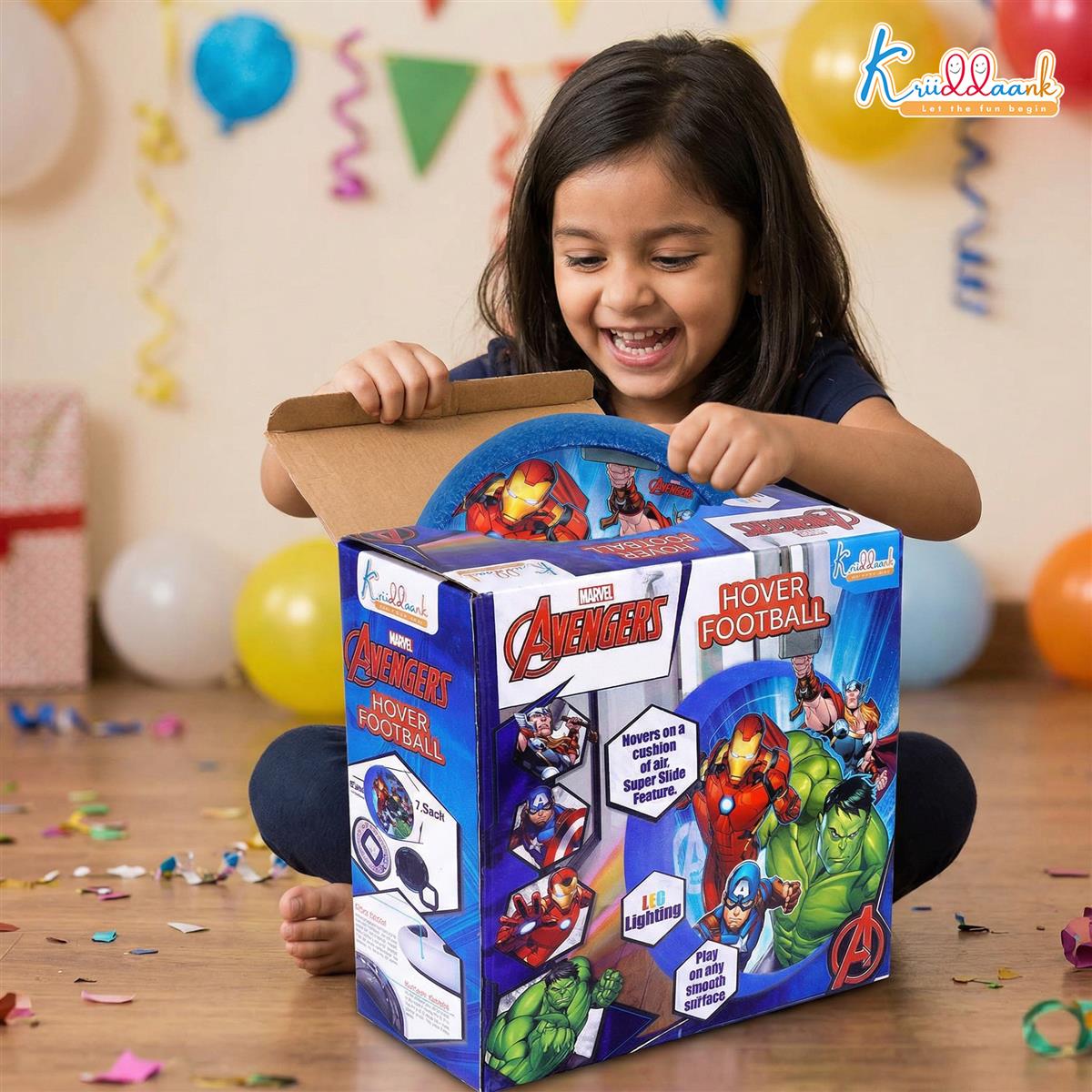 Marvel Avengers Hover Football Theme Air Power Soccer Ball with LED Lights & Foam Bumpers | Safe Indoor Floating Sports Game Toy for Kids Boys & Girls Age 3+ | Ideal Birthday Gift (18cm)