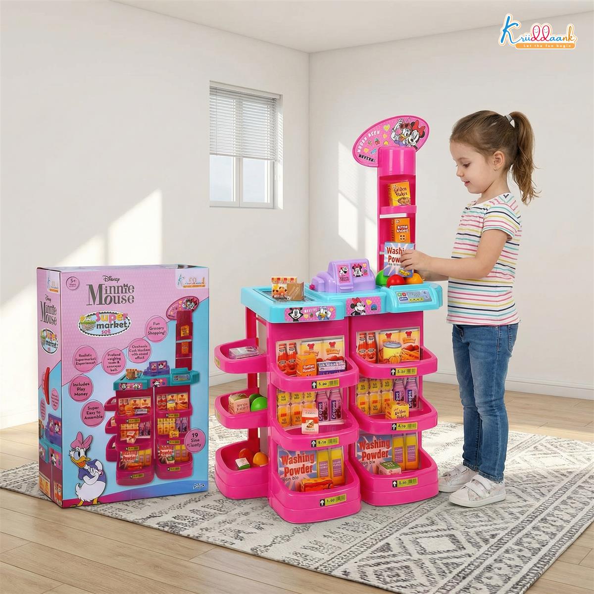 Minnie Mouse Interactive Super Market Grocery Store Playset with Electronic Cash Machine, Weighing Scale & Sound - 20 Accessories, Pretend Play Toy for Girls Ages 5+
