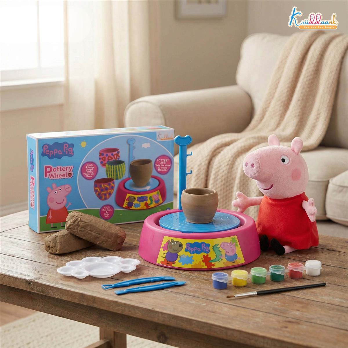 Hasbro Peppa Pig Theme Pottery Wheel Kit - DIY Clay Art & Craft Set for Kids 8+ with 800g Clay, 6 Acrylic Paints & Sculpting Tools - Educational & Creative Birthday Gift for Girls & Boys