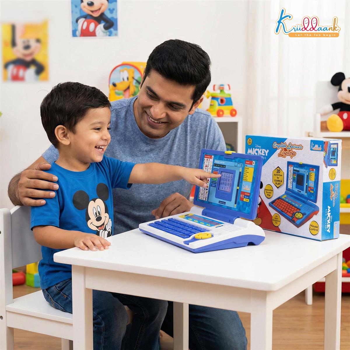 Mickey Educational Laptop for Kids Age 3+ | 20 Learning Activities for Alphabet, Math & Logic | Interactive Screen & Mouse Control | Memory Skill Development Toy | Mickey Theme (Red)