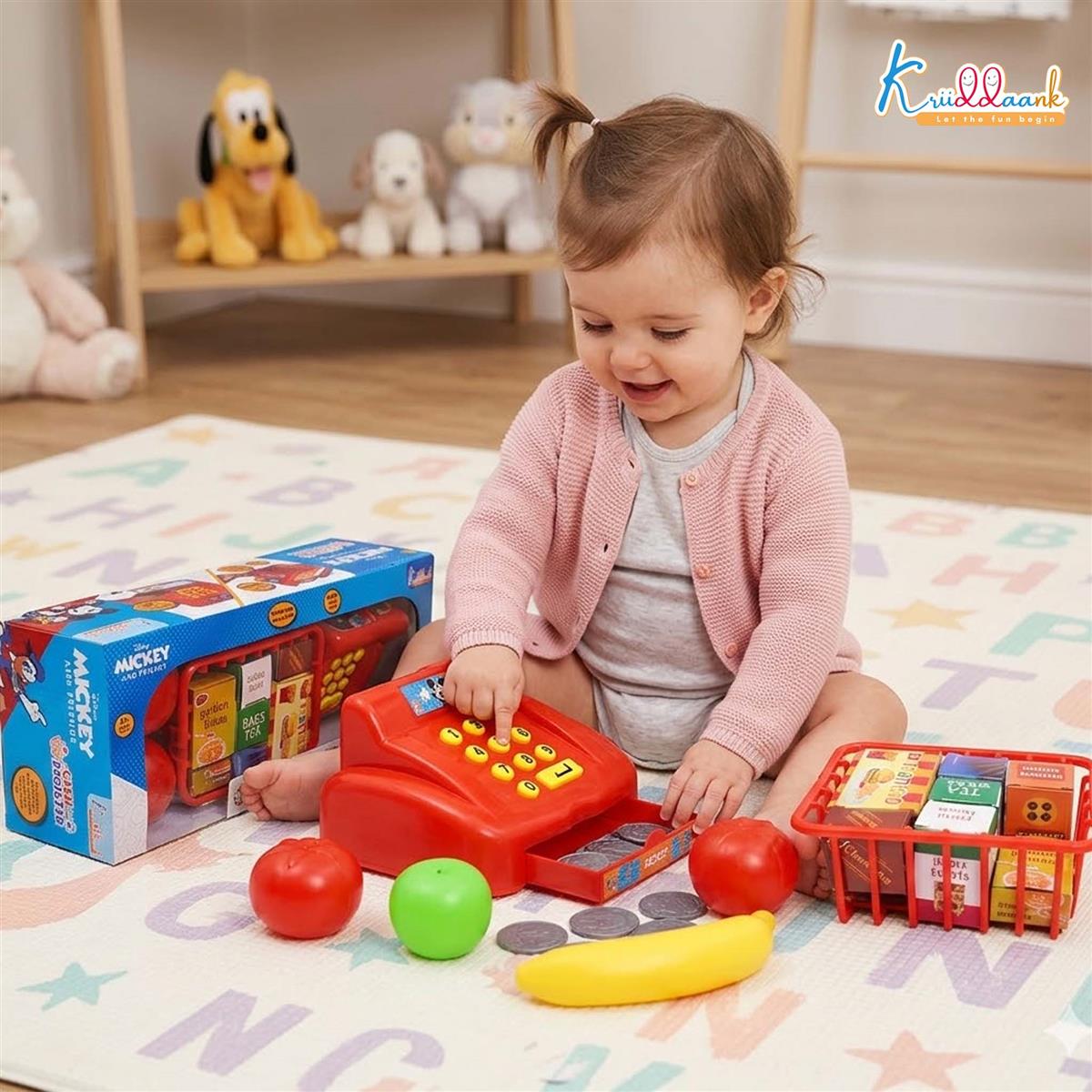 Disney Mickey Cash Register for Kids - 29 Pc Pretend Play Set with Play Money, Credit Card & Realistic Sound Effects - Educational Toy for Boys & Girls Ages 3+