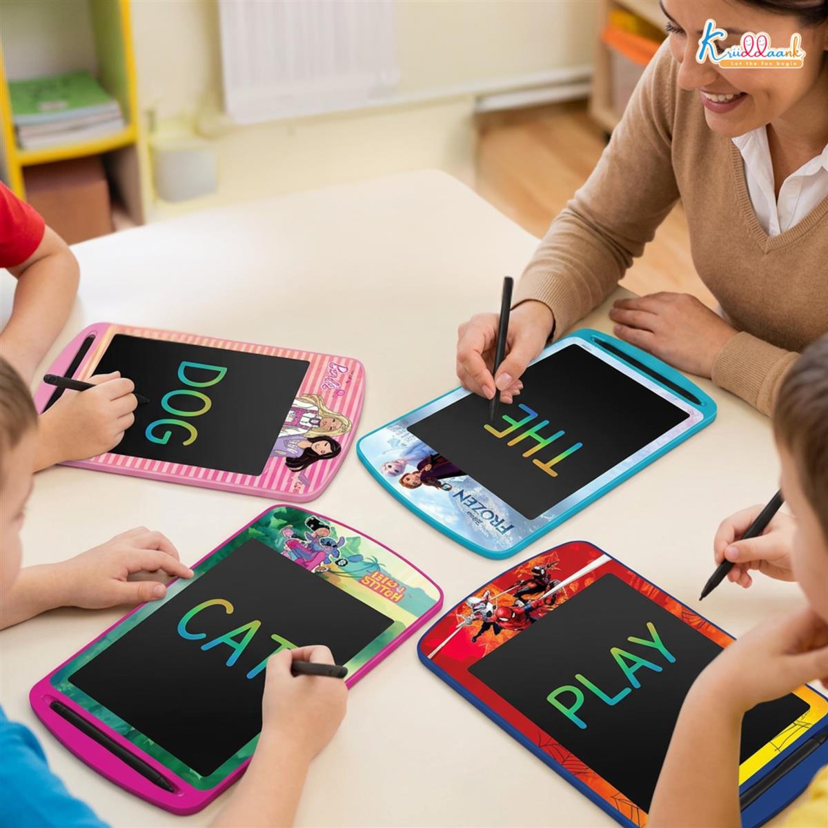 Kriiddaank Pack of 4 LCD Writing Tablet Doodle Board for Kids - 8.5 Inch Colorful Electronic Drawing Pad, Educational Learning Toy with Lock Function & One-Tap Erase, Kids Birthday Gifts (Multicolor)