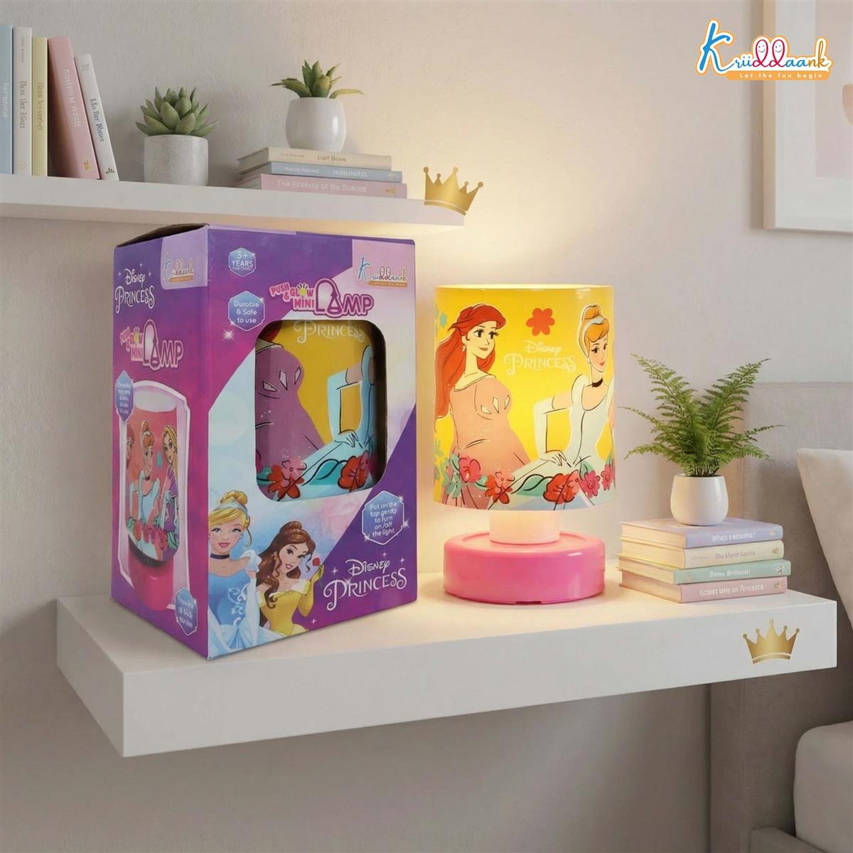 Disney Princess LED Night Light for Kids - Portable Push & Glow Table Lamp for Study, Bedroom & Decoration - Safe, Battery-Operated Desk Light for Girls, 3+ Years (Pink/Multicolour)