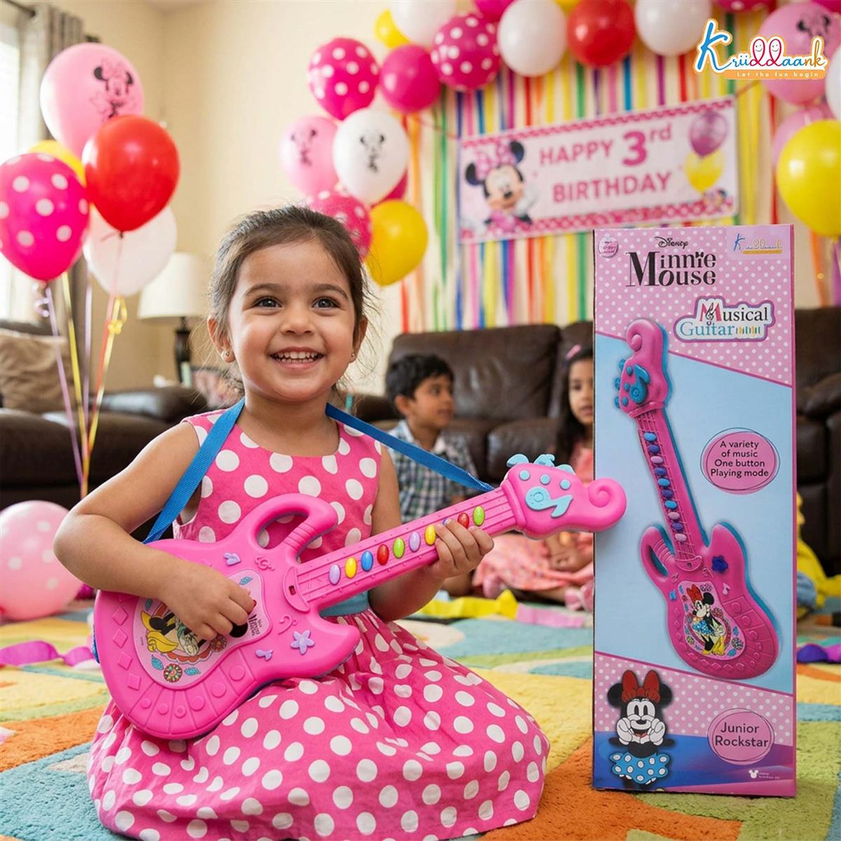 Minnie Musical Guitar for Toddlers - Pink Sing-Along Karaoke Junior Music Toy with Inbuilt Tones & Lights - Educational Role Play Rockstar Guitar Gift for Kids 3+ Years Old
