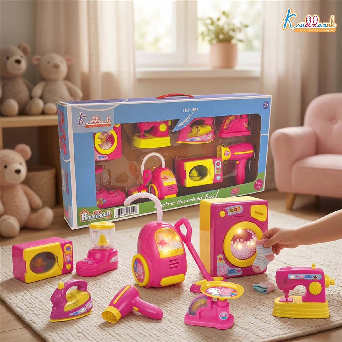 Hasbro Peppa Pig 8-Piece Household Role Play Set - Mini Home Appliances Kit with Toy Washer, Vacuum & More - Educational Pretend Play Toy for Kids Ages 3+ (Pink/Multicolor)