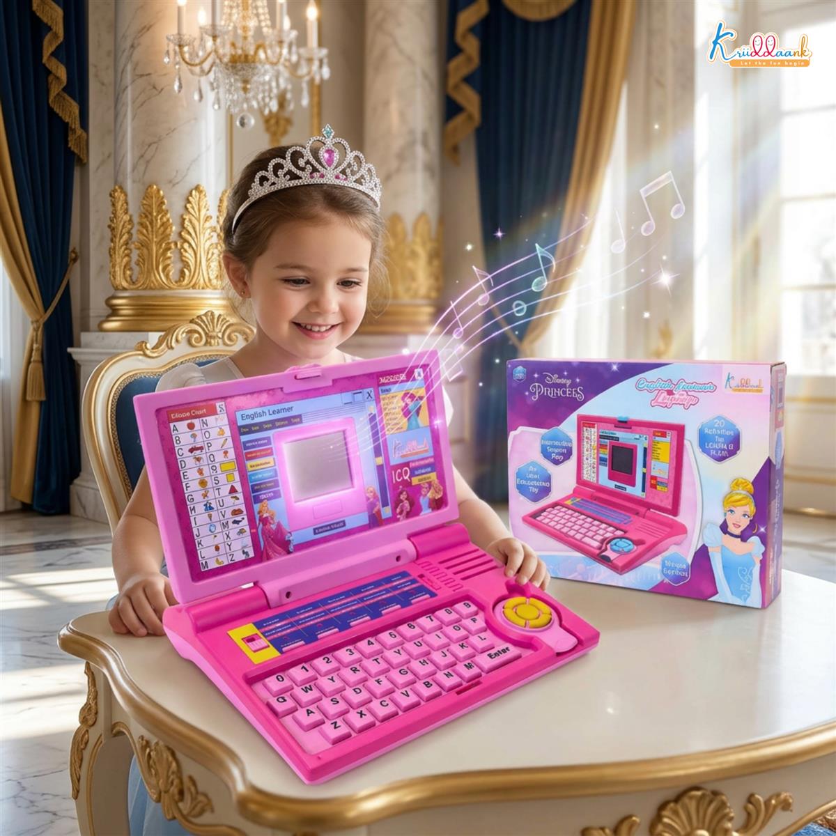Disney Princess Interactive English Learning Laptop for Toddlers - 20 Educational Activities, Letters, Numbers & Games - Pink Educational Toy for Kids 3+ Years