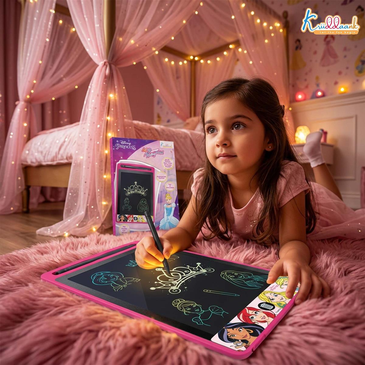 Kriiddaank Princess LCD Writing Tablet, 8.5 Inch Electronic Drawing Pad for Kids, Reusable Doodle Board & Magic Slate, Toddler Travel Toy & Birthday Gift for 3-12 Year Old Girls, Pink