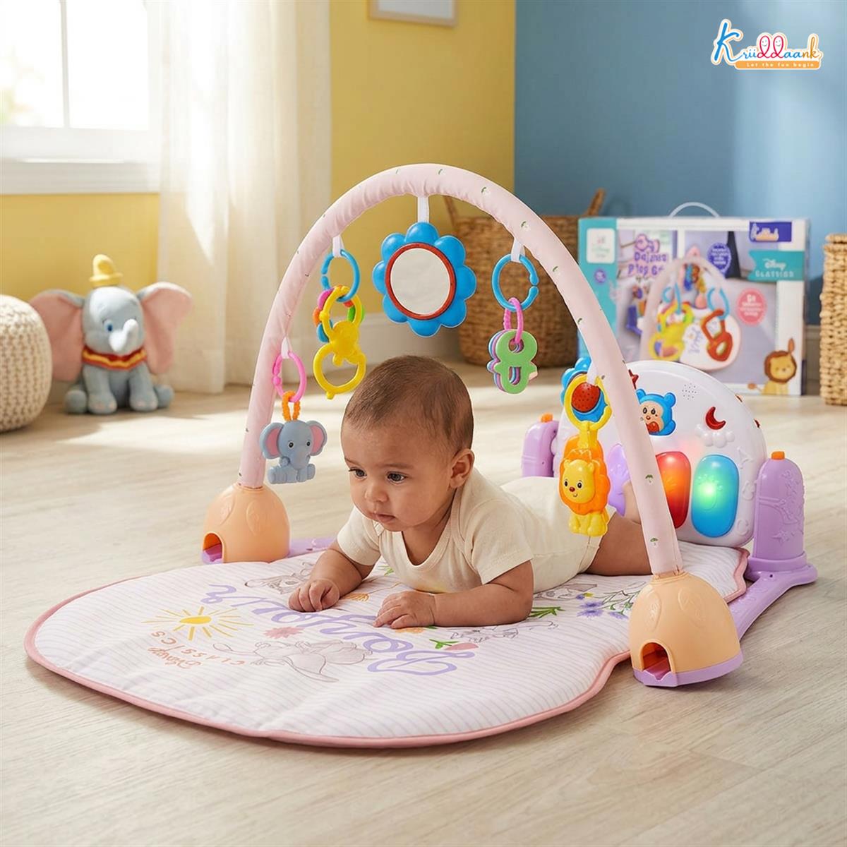Classic Theme Musical Baby Gym for Infants with Piano Keyboard, Lights & Hanging Toys | Disney Classic Activity Play Mat for 0-3 Years | Sensory Development Floor Gym for Boys & Girls (Multicolor)