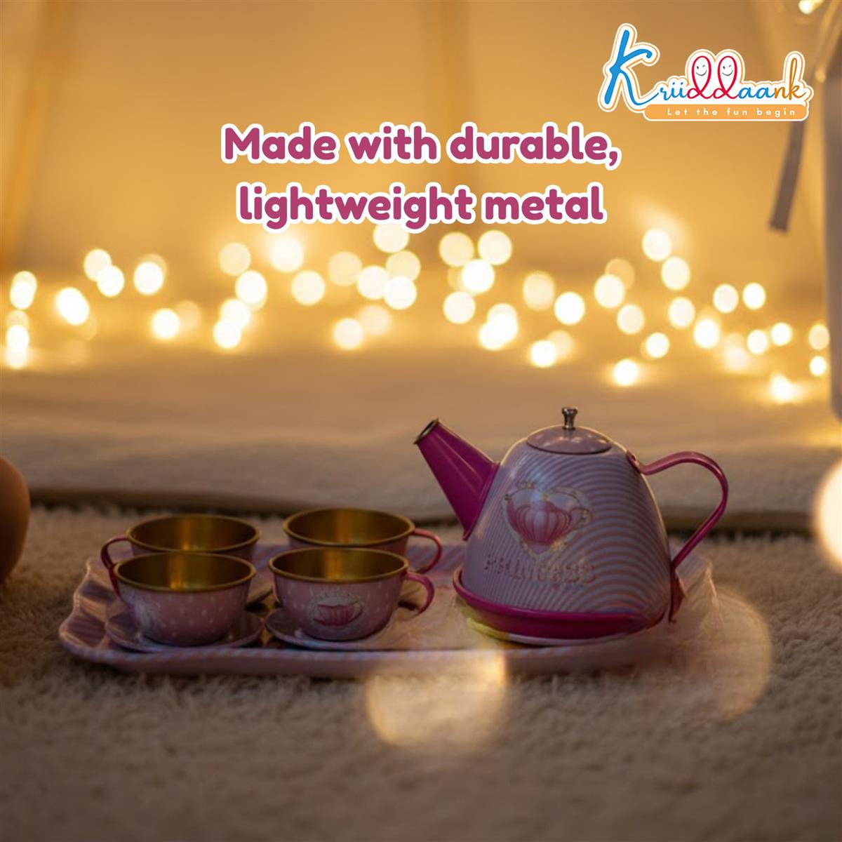 Disney Princess 14-Piece Tin Tea Set for Girls - Portable Fantasy Tea Party Set with Teapot & Cups - Safe & Durable Metal Pretend Play Toy for Kids Ages 3+ (Pink)