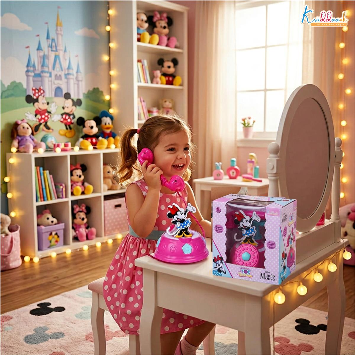 Minnie Talking Telephone Toy for Kids - Pretend Play Landline Phone with Interactive Music & Sounds, Durable Educational Toy for Girls 3+ Years Old, Pink & Fun Design for Creative Role Play