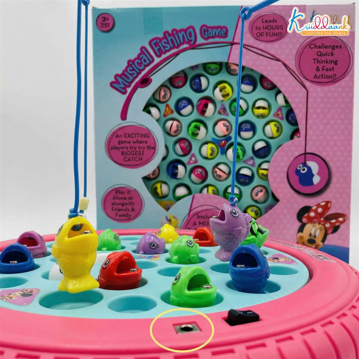 Kriiddaank Minnie Mouse Musical Fishing Game - Rotating Battery Operated Pond with 21 Fish & 4 Fishing Poles - Pink Educational & Interactive Toy for Kids and Toddlers Ages 3+