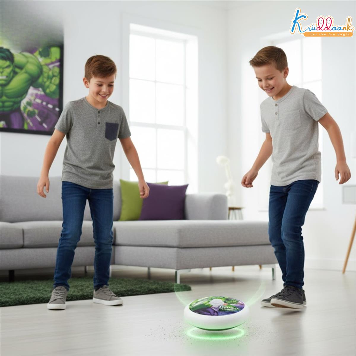 Marvel Hulk Theme Hover Soccer Ball for Kids - Air Power Football with LED Lights & Foam Bumpers - Indoor Disney Sports Toy for Boys & Girls - Safe, Interactive Superhero Play (Age 3-12)