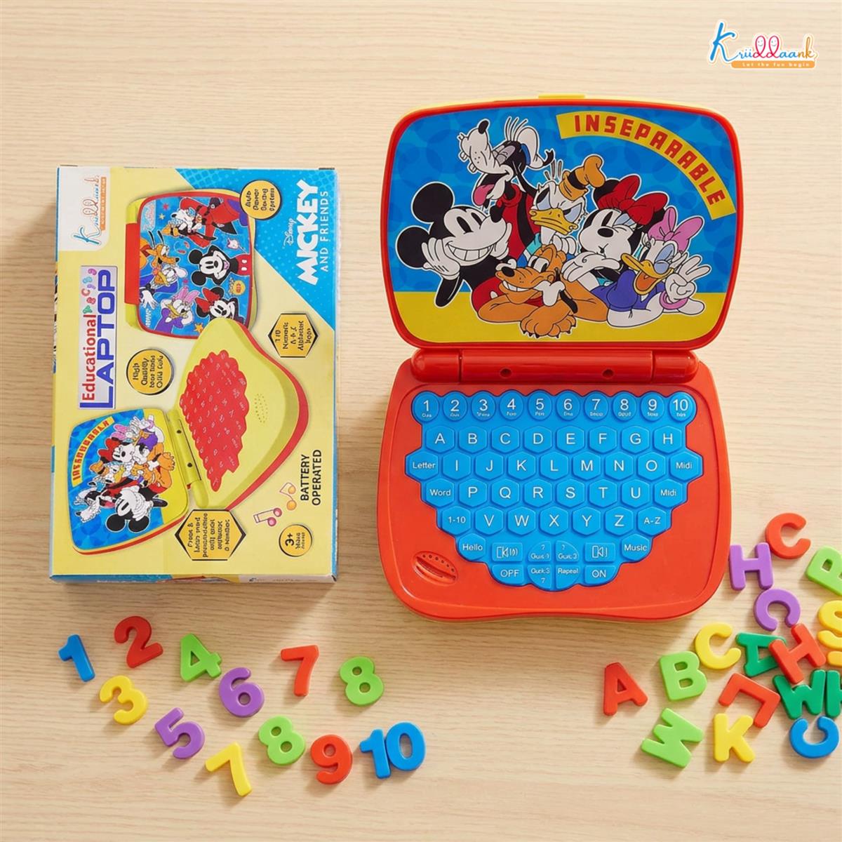 Disney Mickey Mouse Educational Laptop Toy for Kids - Interactive Alphabet & Number Learning Tool, Music & Sounds, Screen-Free Tech Toy for Boys & Girls Ages 3+, Safe & Portable Learning Aid