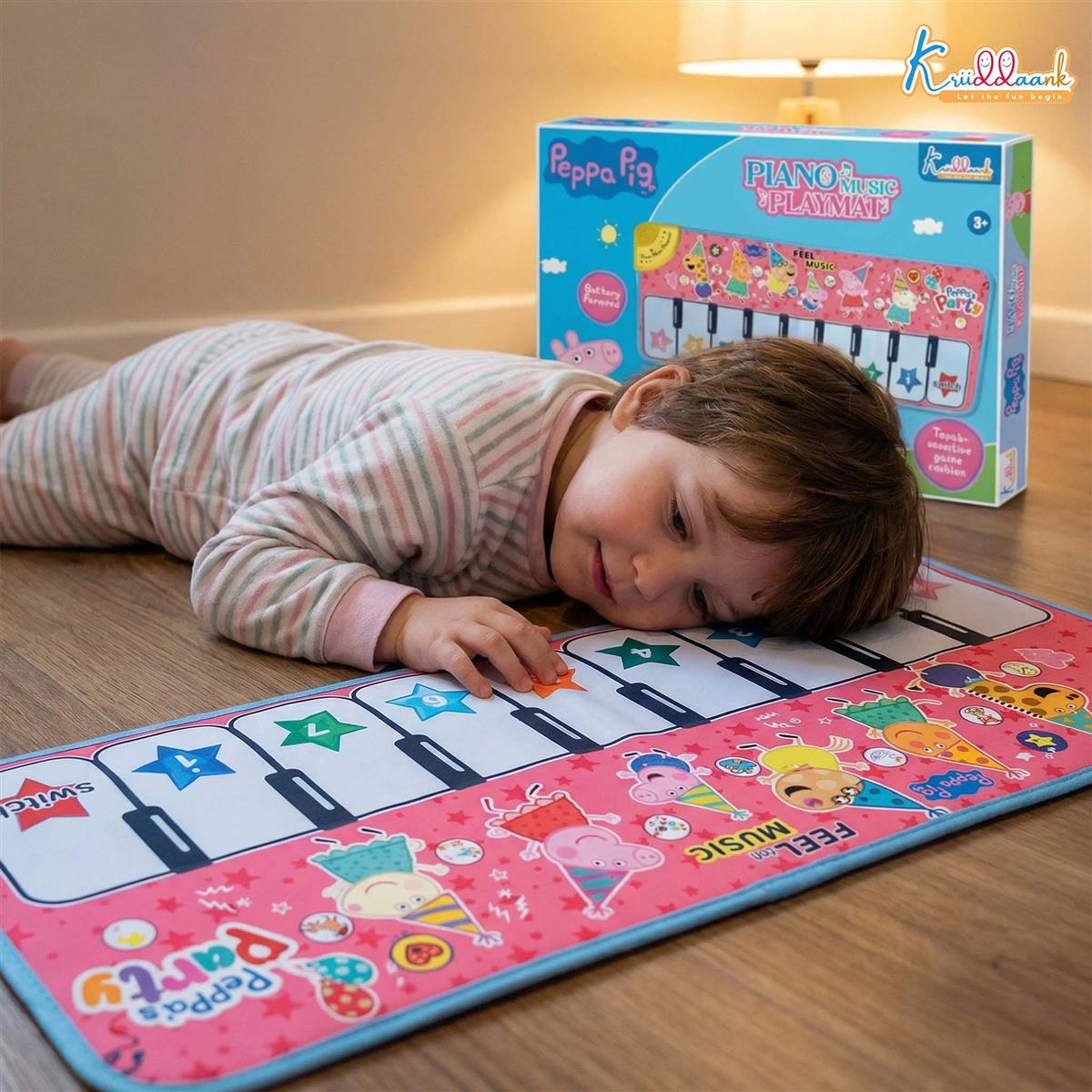 Kriiddaank Peppa Pig Piano Music Play Mat for Kids - 8 Keys & 3 Function Modes, Portable Roll-Up Floor Piano, Interactive Educational Musical Toy for Toddlers & Children 3+ Years, Pink
