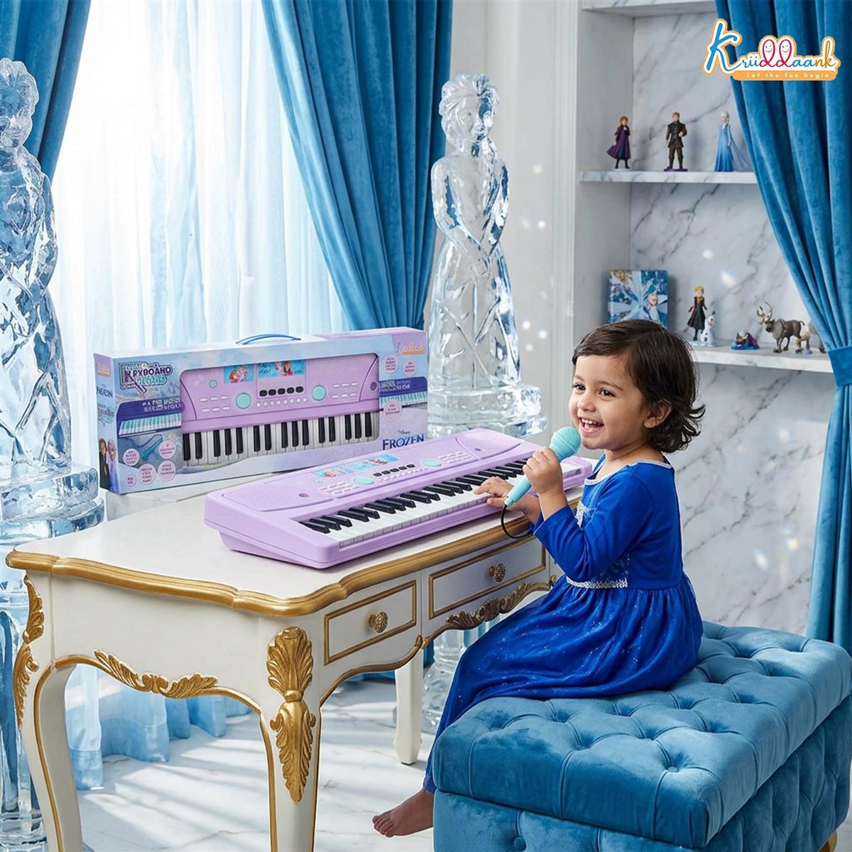 Frozen Keyboard Piano for Kids with 50 Keys, 49 Organ Scale Keys, Microphone, 16 Rhythms, 8 Instrument Sounds & USB Power - Educational Musical Toy for Boys & Girls 3+ Years (Turkish Blue)