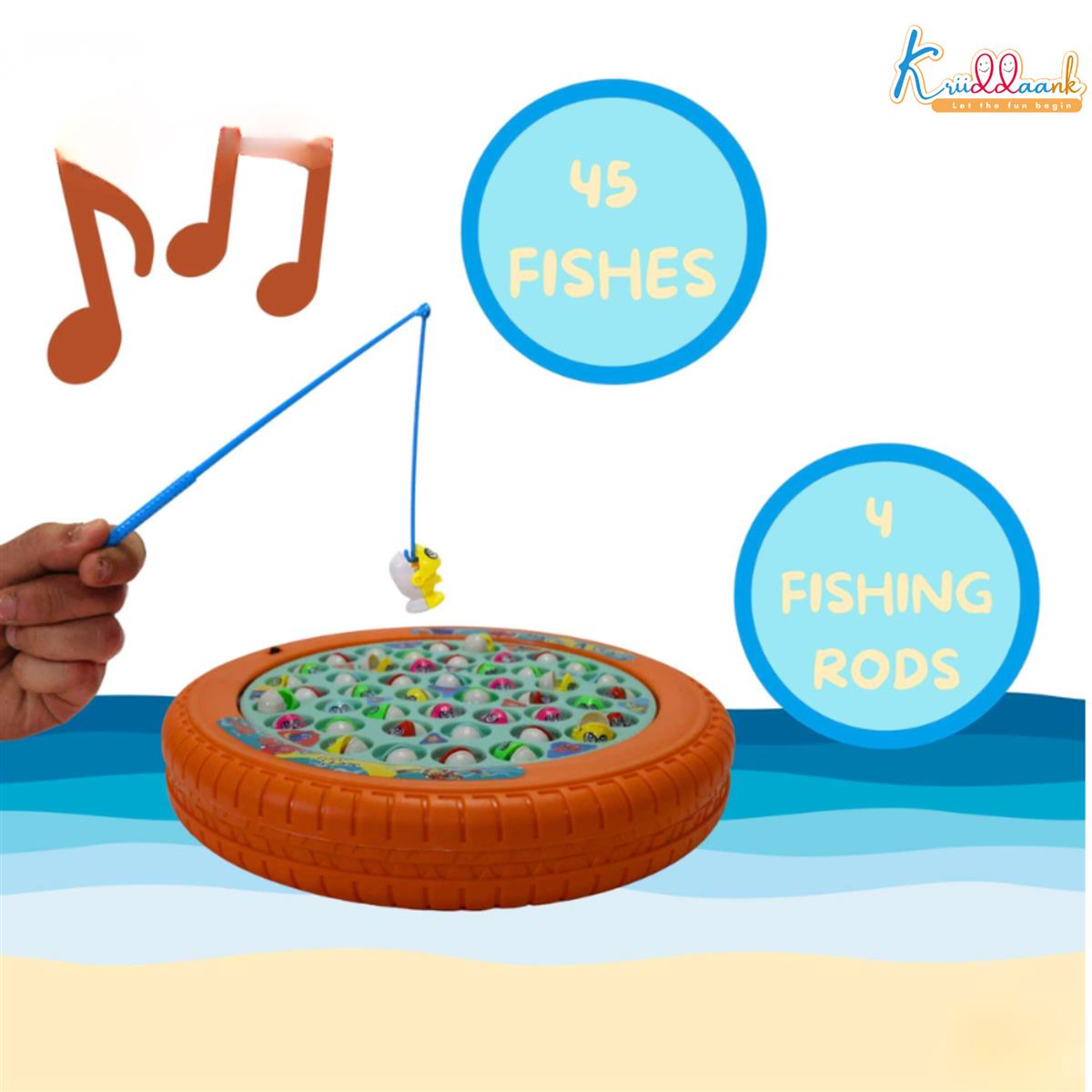 Kriiddaank Nemo Theme Musical Rotating Fishing Game for Kids - Interactive Battery Operated Learning Toy with 45 Fishes & 4 Fishing Poles - Educational Fun for Boys & Girls Ages 3+