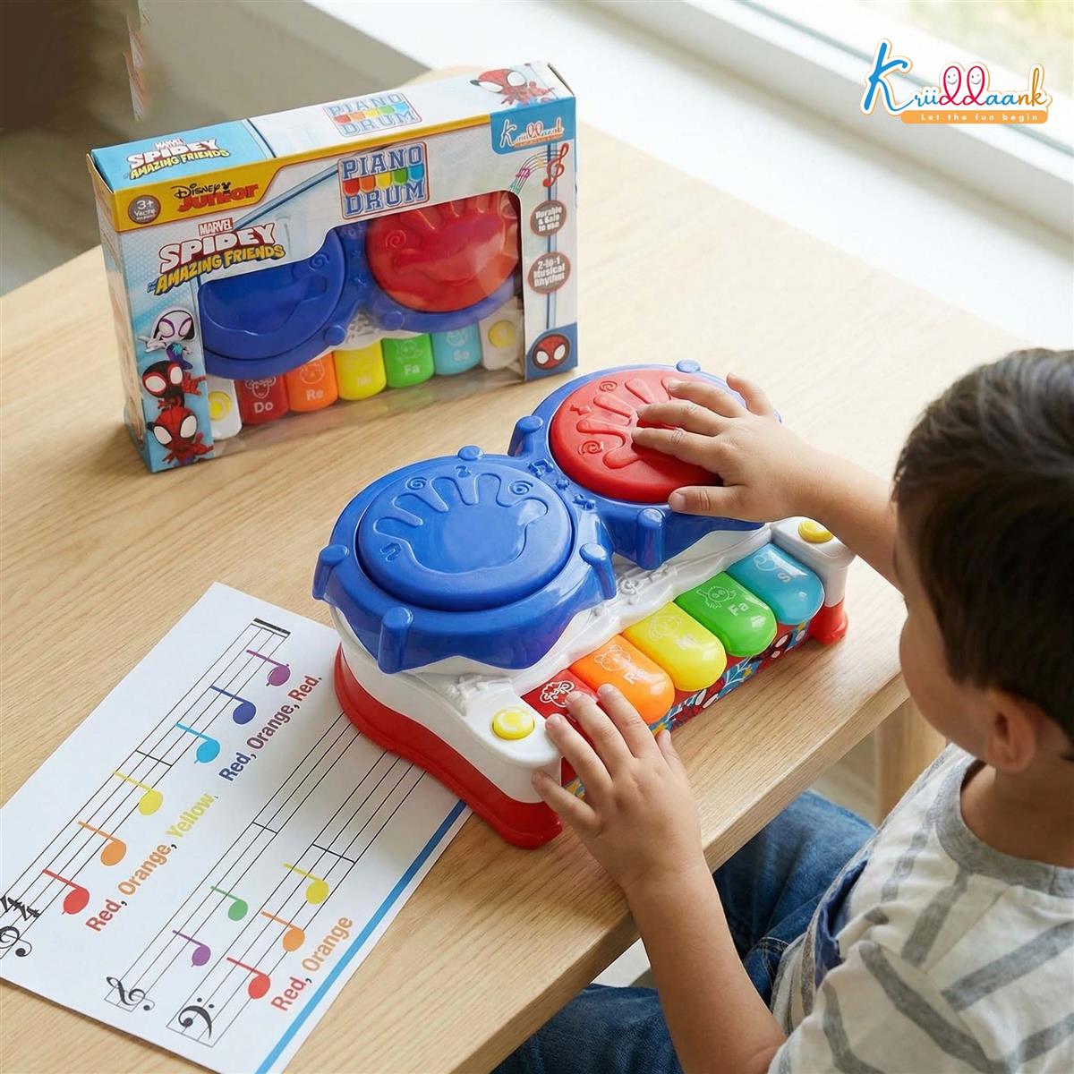 Spiderman Theme 2-in-1 Drum and Piano Music Toy for Kids - Interactive Musical Instrument Kit with 3D Lights & Sound, Educational Superhero Gift for Boys and Girls Ages 3+