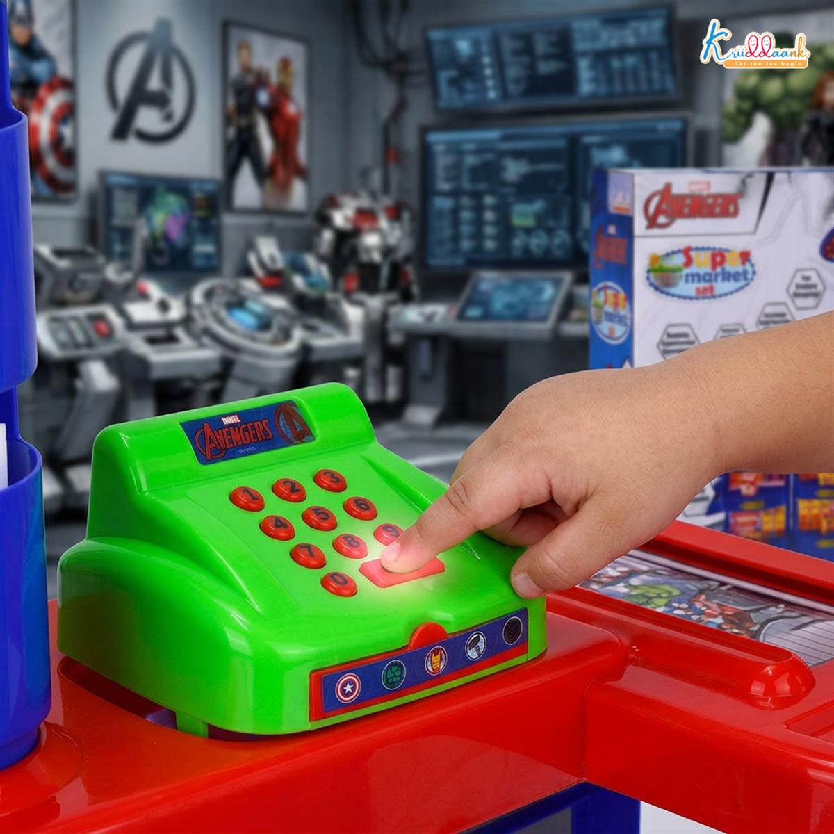 Marvel Avengers Supermarket Play Set for Kids - Electronic Cash Register with Sound, Checkout Counter, Shopping Cart & 20 Accessories | Realistic Grocery Role Play Toy for Kids Ages 5+