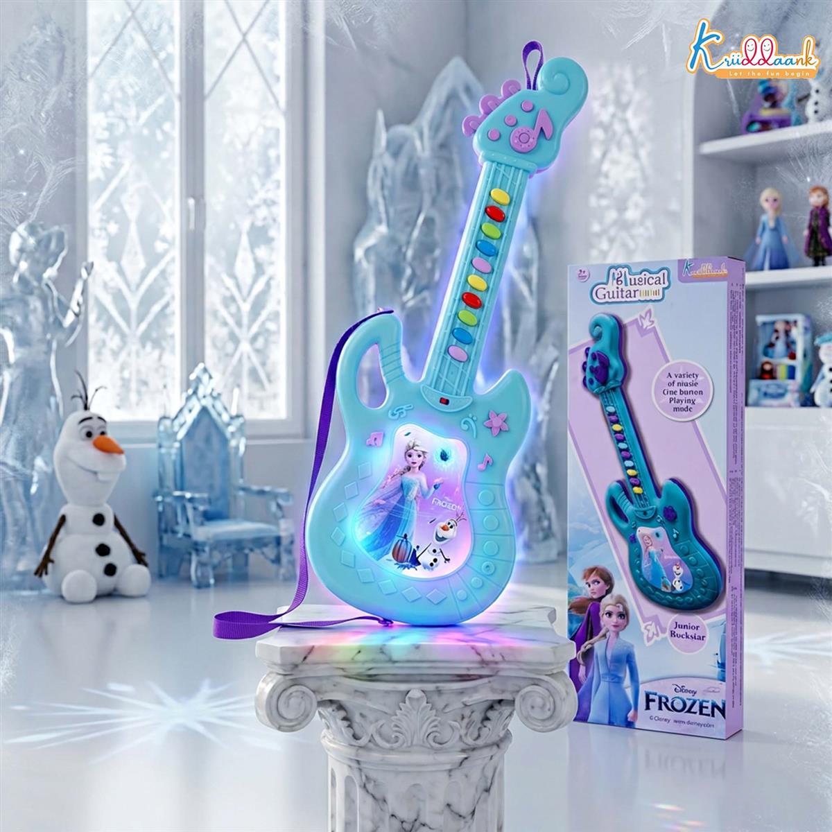 Frozen Theme Musical Guitar for Kids with Elsa & Anna - Lights & Sound Toy, Turkish Blue, Educational Music Toy for Boys & Girls Ages 3+, Battery Operated (44cm)