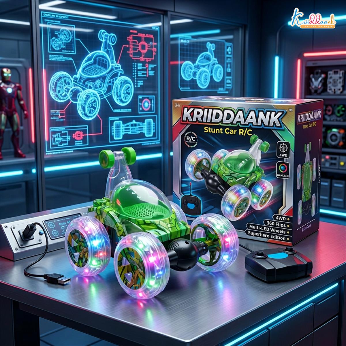 Kriiddaank Double-Sided RC Stunt Car - 360Â° Spin High-Speed Off-Road Monster Truck for Boys - Musical & Light-Up Remote Control Toy Car, Rechargeable Battery, Durable Diecast Build (Multicolor)