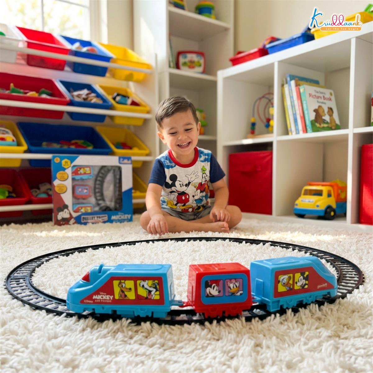 Kriiddaank Mickey Mouse Theme Train Set (11-Piece) - Battery Operated Classic Disney Train with Sound Effects for Kids 3+ - Educational Track Set Toy for Boys and Girls, Easy Assembly