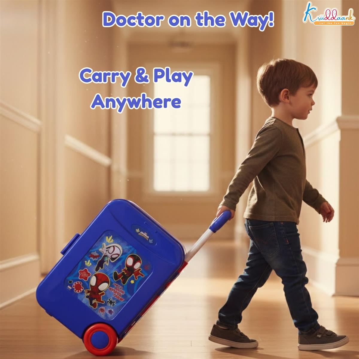 Kriiddaank Spiderman Theme Doctor Set for Kids - 9 Pcs Medical Equipment Trolley with Lights, Spidey-Inspired Role Play Toy, Heroic Doctor Kit for Boys & Girls 3+ Years, Portable Educational Playset