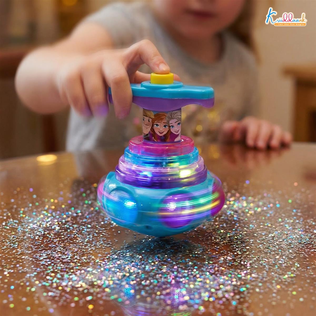 Frozen Dizzy Glow Top - LED Light & Music Spinning Top Toy for Kids, Magic Musical Spinner with 360Â° Rotation, Turkish Blue Frozen Character Toy for Boys & Girls Age 3+, Battery Operated