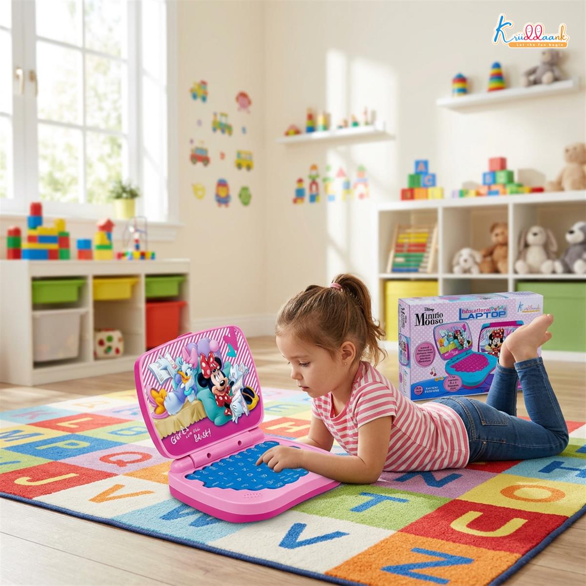 LTW Minnie Mouse Theme Educational Laptop for Kids - Interactive Screen-Free Learning Toy for Alphabets, Numbers & Word Pronunciation - Musical Preschool Toy for Ages 3+ (Pink)