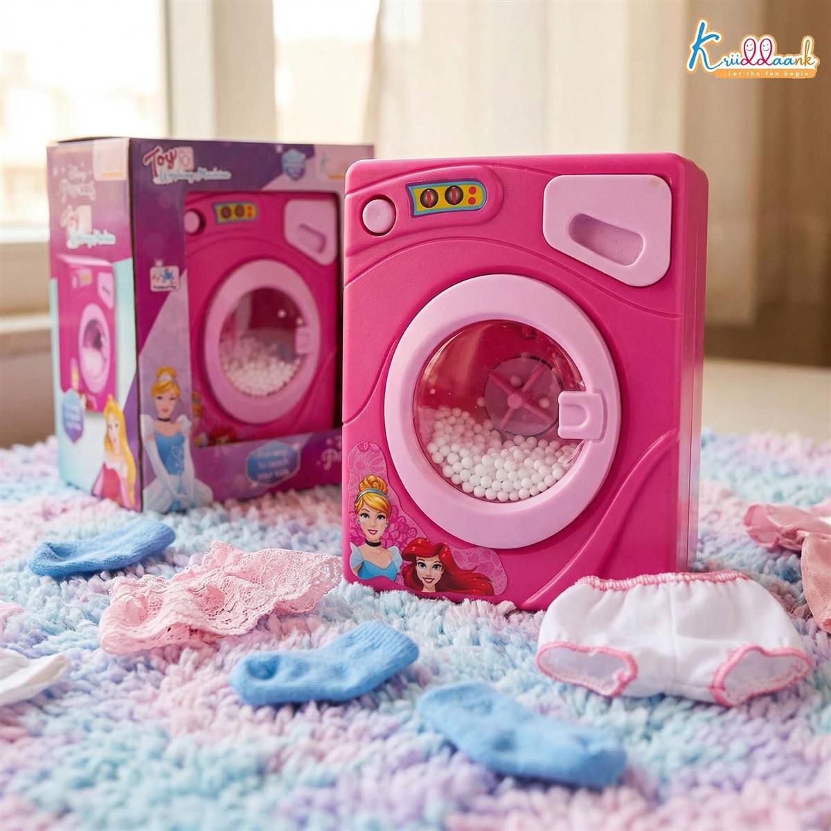 Disney Princess Interactive Family Washing Machine Toy for Toddlers - Battery Operated Housekeeping Toy with Lights & Rotating Action - Educational Pretend Play Home Appliance for Kids 3+ (Pink)