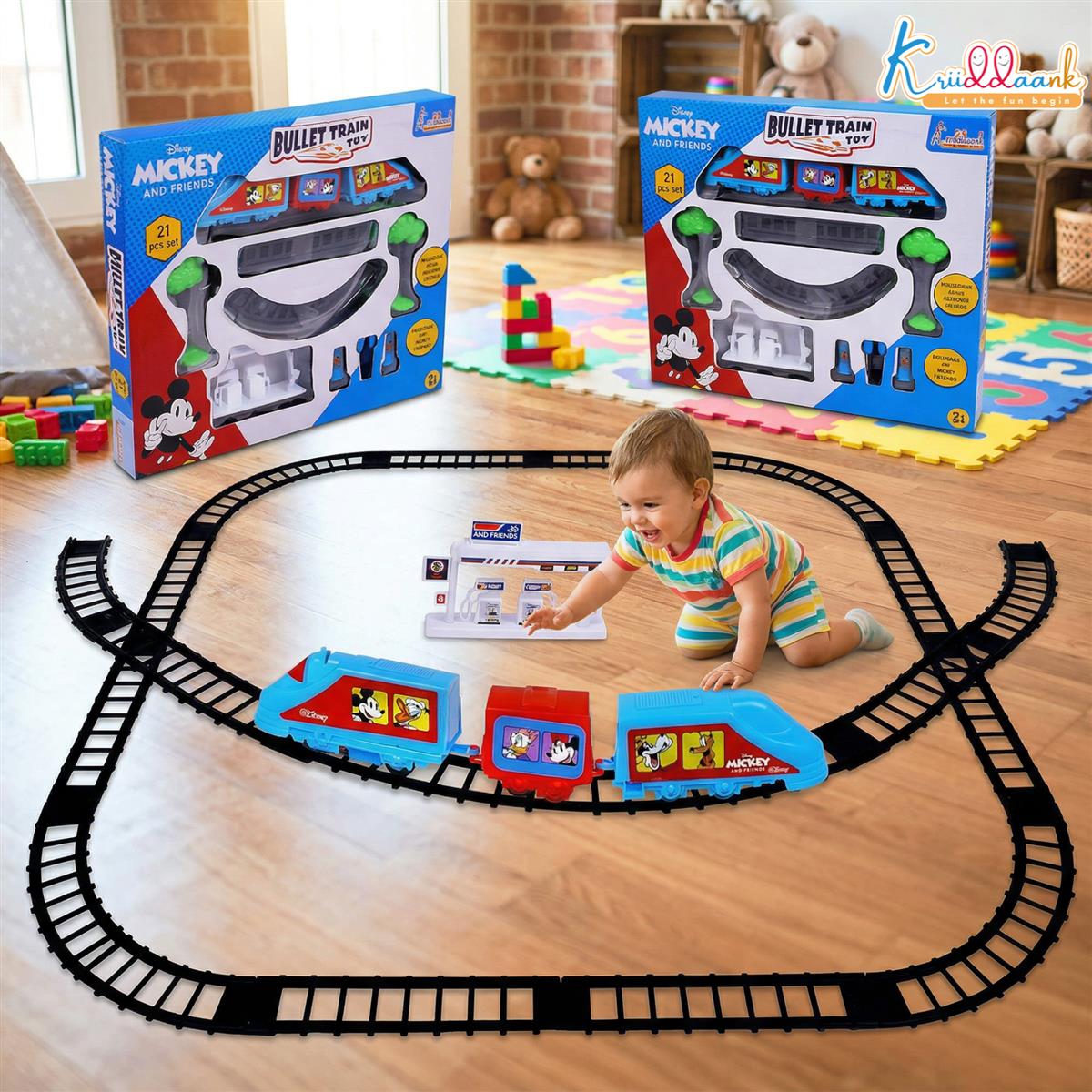 Kriiddaank Mickey Mouse Big Bullet Train Set for Kids (21 Pcs) - Educational Toy with Easy-to-Assemble Tracks & Sound Effects - Battery Operated Learning Toy for Boys & Girls, 3+ Years
