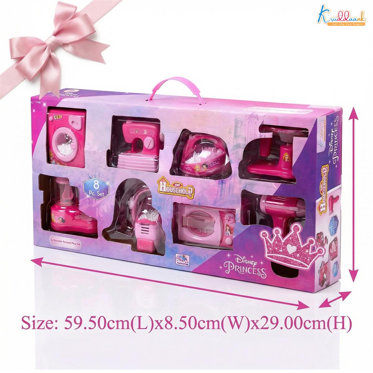 Disney Princess 8-Piece Household Role Play Toy Set - Kids Pretend Play Home Appliances with Vacuum, Washer, Microwave & Iron - Battery Operated with Lights - Pink Educational Gift for Girls Ages 3+