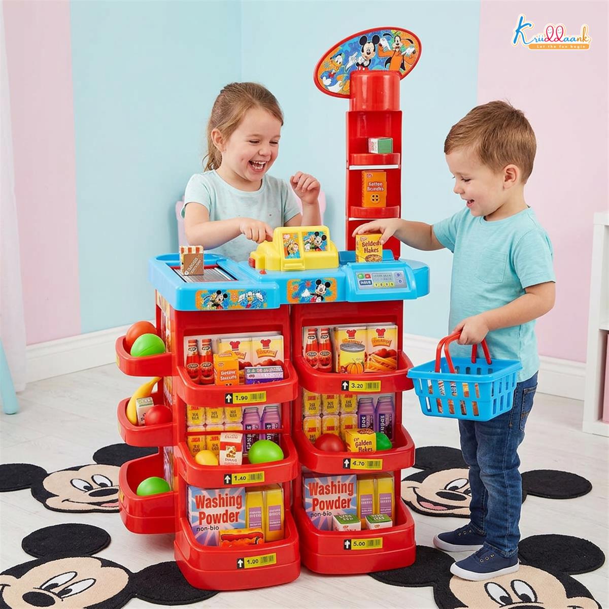 Disney Mickey Mouse Super Market Interactive Grocery Store Playset for Kids 5+ - Electronic Cash Register with Sound, Conveyor Belt, Play Money & 19 Shop Accessories - Educational Toy, Red