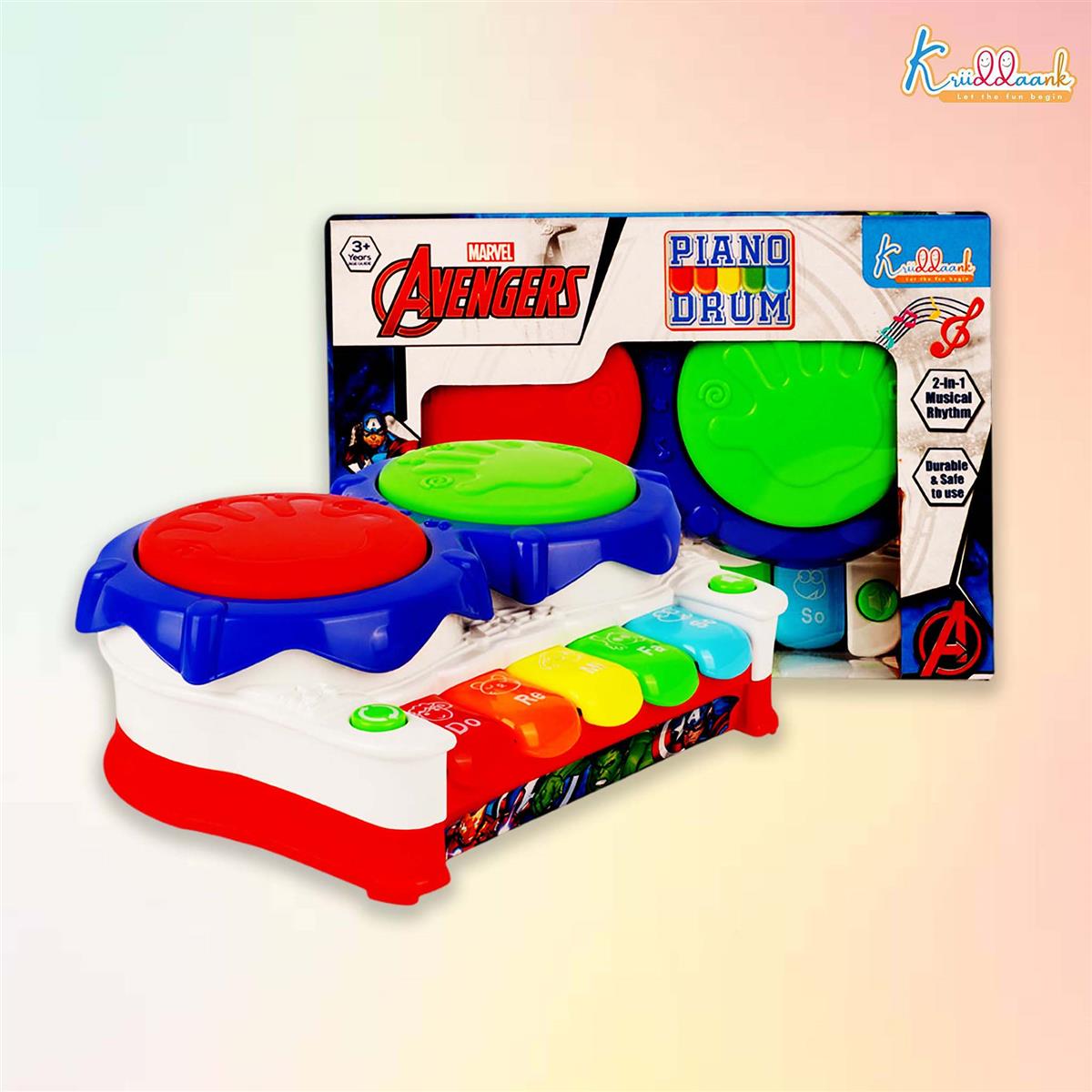 Marvel Avengers 2-in-1 Piano Drum Musical Toy for Kids | Interactive Electric Instrument with 3D Lights & Music | Educational Birthday Gift for Boys & Girls 3+ Years | Durable & Safe Play