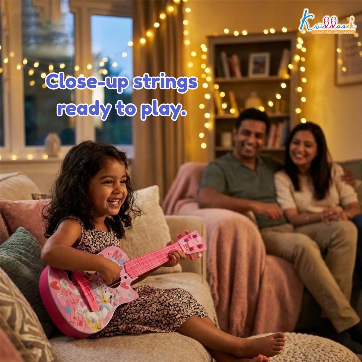 Minnie Mouse Theme 4-String Toy Guitar for Girls - Lightweight & Durable Educational Musical Instrument for Toddlers - Pink Disney Character Guitar for Kids Ages 3+, 43cm